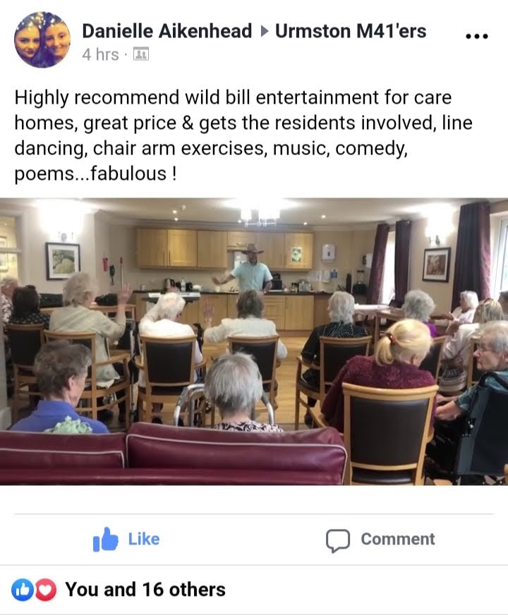 A review from activity organiser at De Brook Lodge Care Home in Manchester for William McKechnie alias Wild Bill