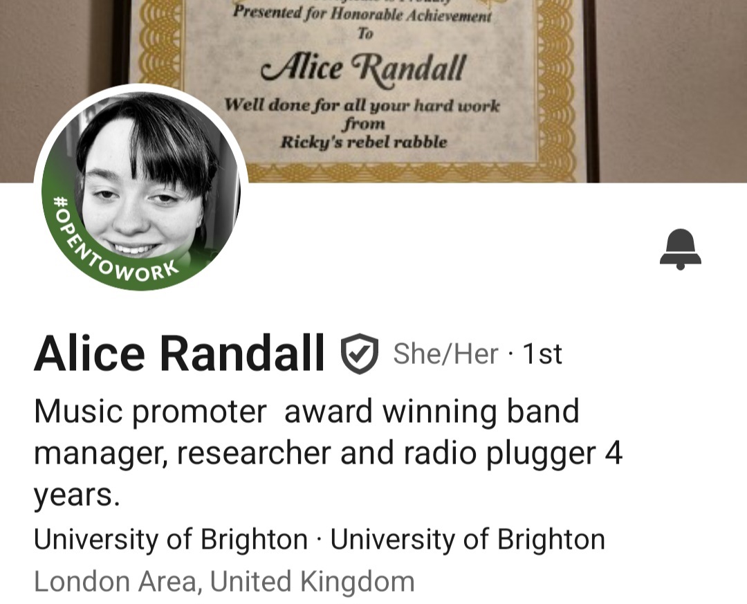 This is a screenshot of Alice Randall on LinkedIn. Alice is now plugging Fluffy Snow for William McKechnie